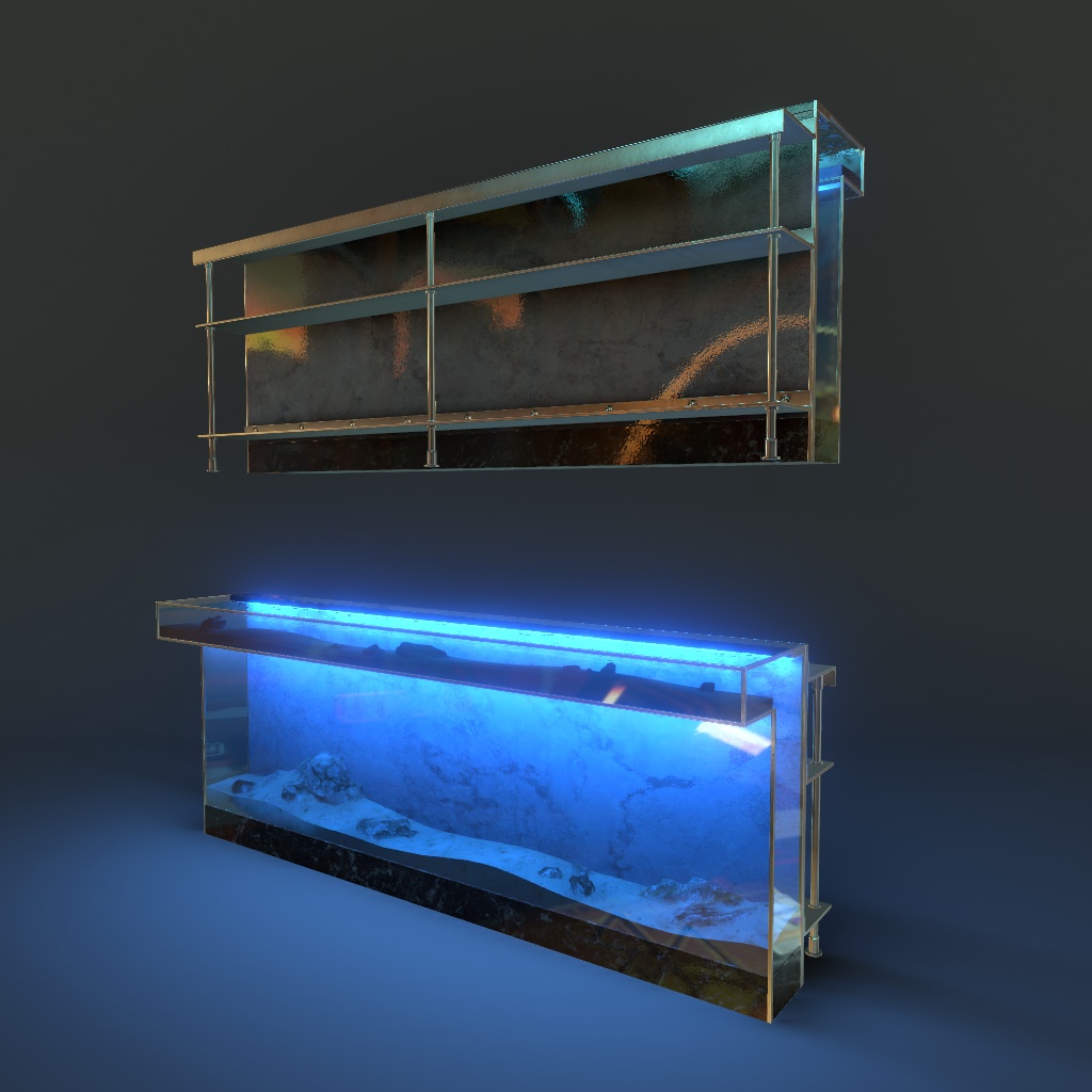 【VRChat想定】水槽Barテーブルセット(10点)
