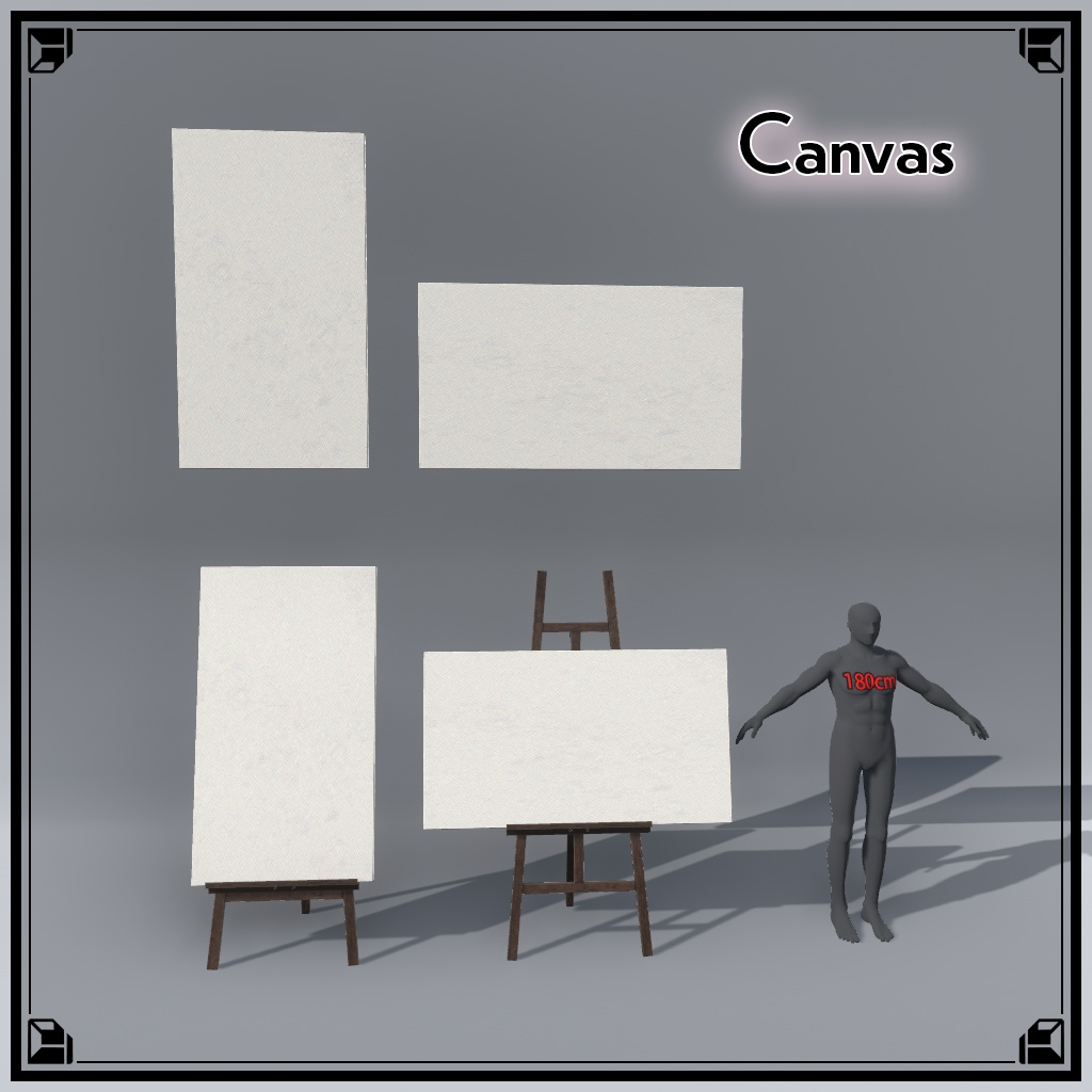 【VRChat想定】キャンバスセット、油絵シェーダー付き(6点)