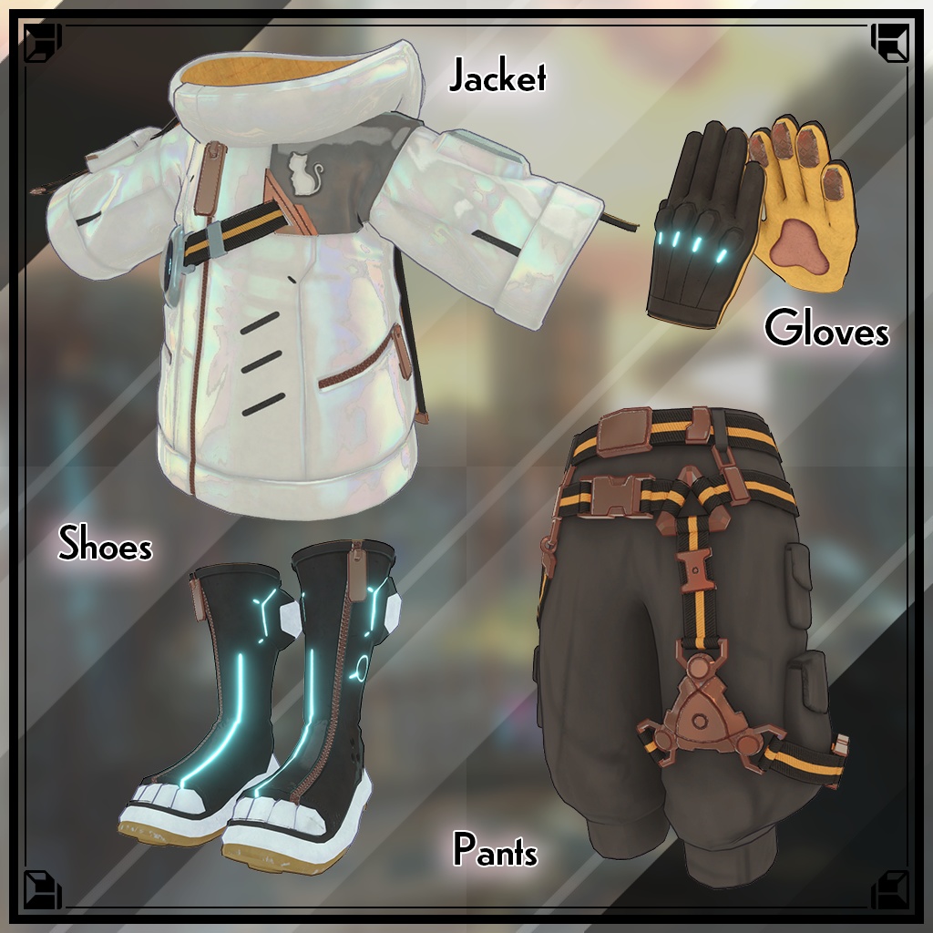 サイバーキャットジャケット【10アバター対応・VRChat向け3Dモデル】