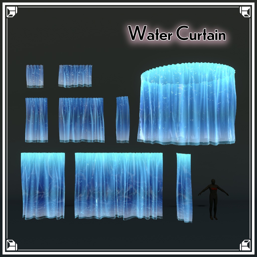 【VRChat想定】ウォーターカーテン、水/氷/雨セット(27点)