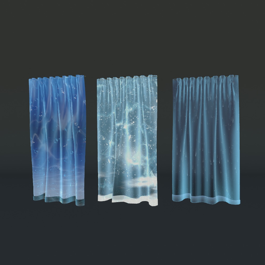 【VRChat想定】ウォーターカーテン、水/氷/雨セット(27点)