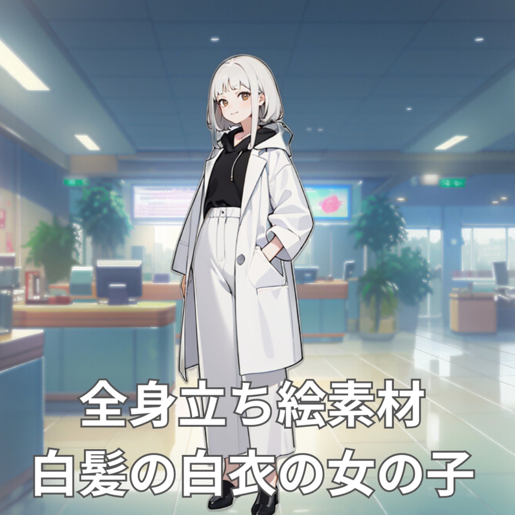 【立ち絵素材】白髪白衣の女の子