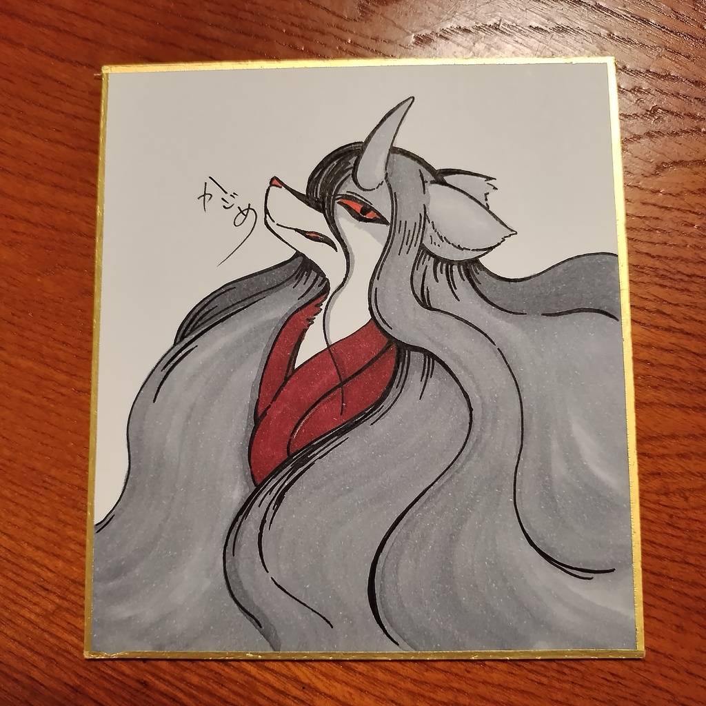 メスケモ 片耳牛鬼の女 和風 色紙