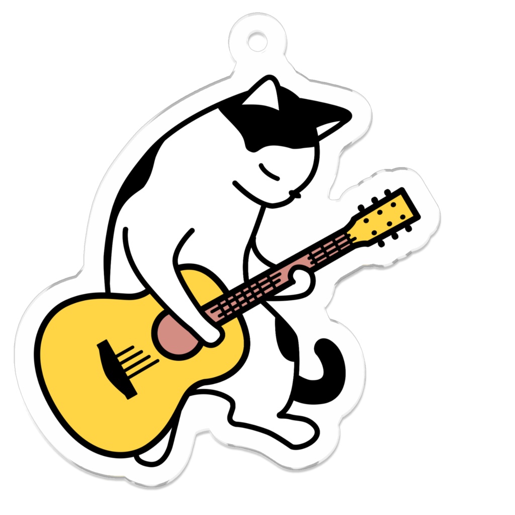 ヅラ猫　ハチワレ　アコースティックギター