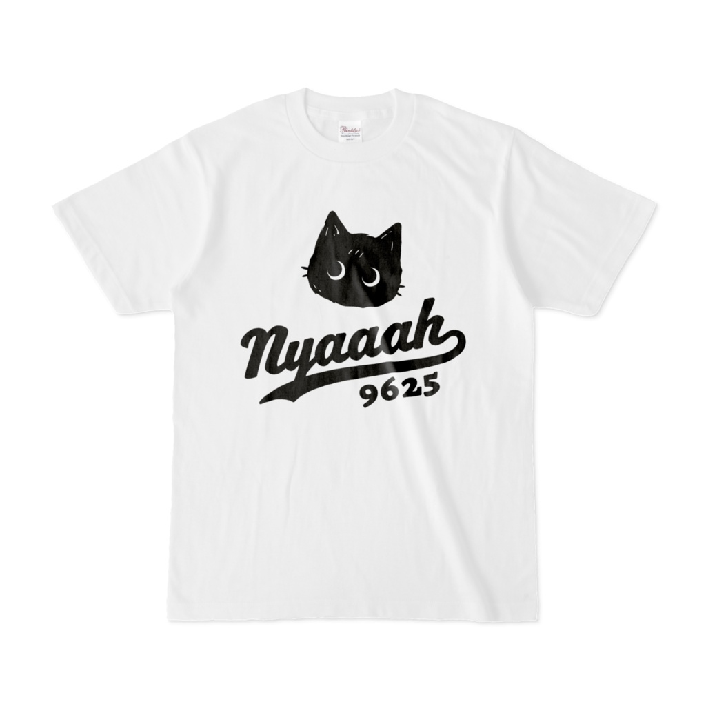 Nyaaah 黒猫くん アメカジ風Tシャツ WH