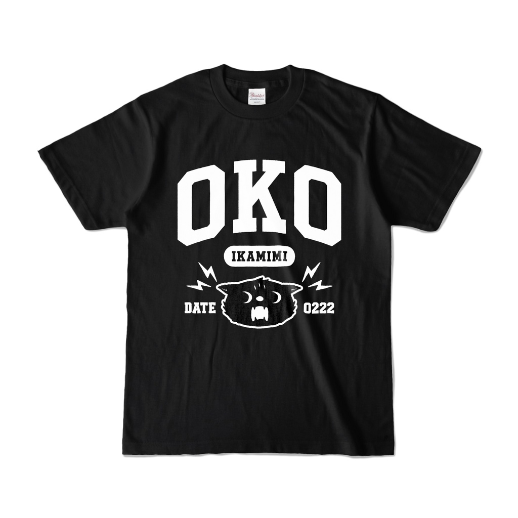 OKO イカ耳のおこ猫くん カレッジロゴ風 WH