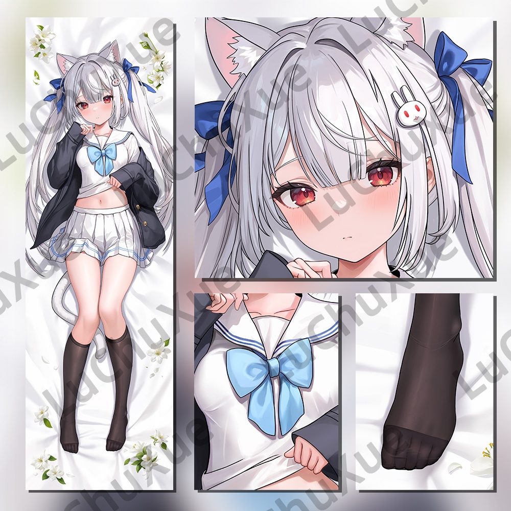 オリジナル 白い猫ちゃん 抱き枕カバー