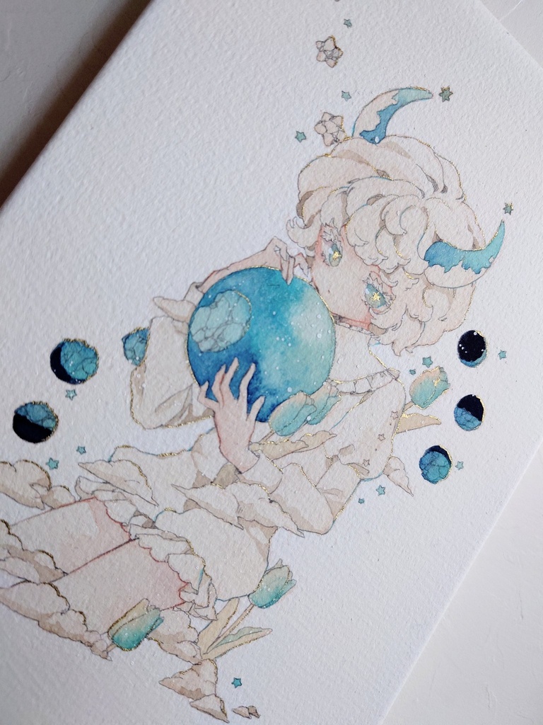 パネル原画「青の月欠け」
