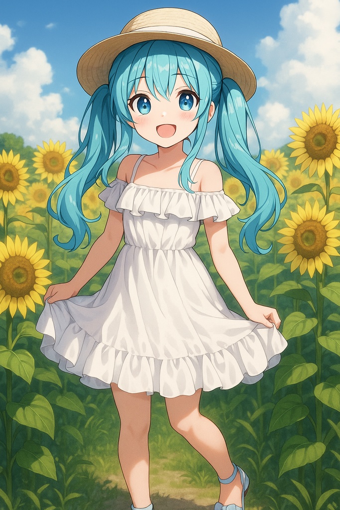 青空ゆう ひまわり畑の少女