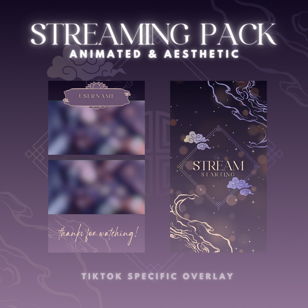 ✦ ⁀ ストリームオーバーレイパック ┊ TikTok & Twitch ┊Purple Asian