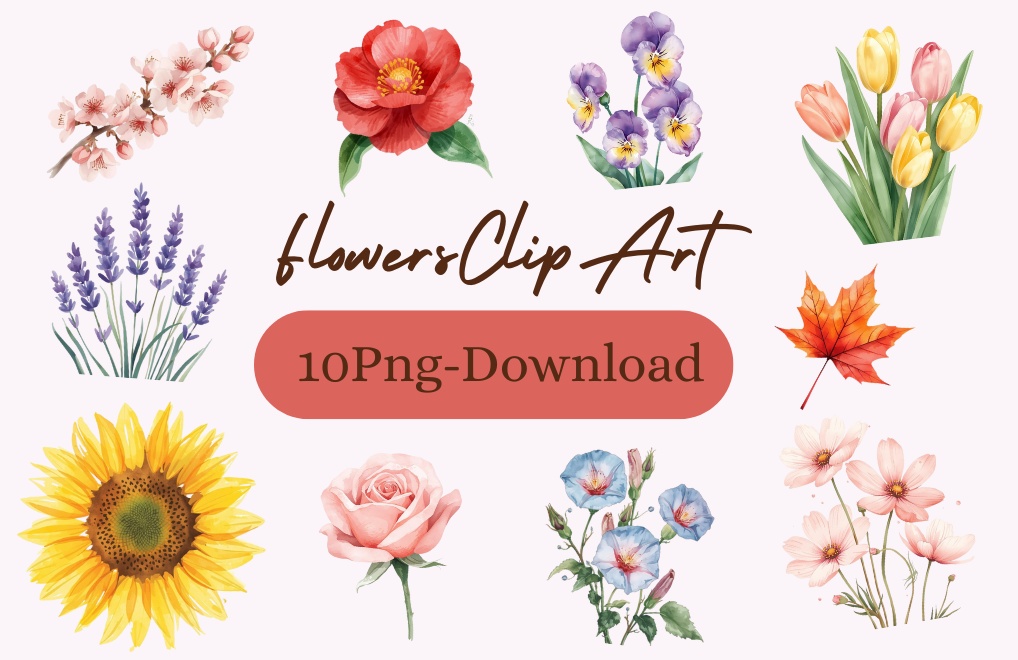 Watercolor Flower Collection｜春夏秋冬のお花クリップアート（PNG形式・背景透過）