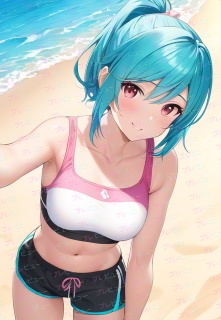 輝く太陽と水着の少女