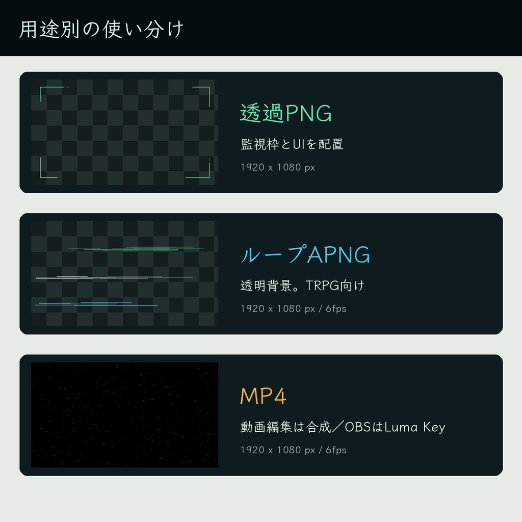 ノイズ素材「監視ログ」|監視カメラ風APNG・MP4・透過PNG【無料あり】