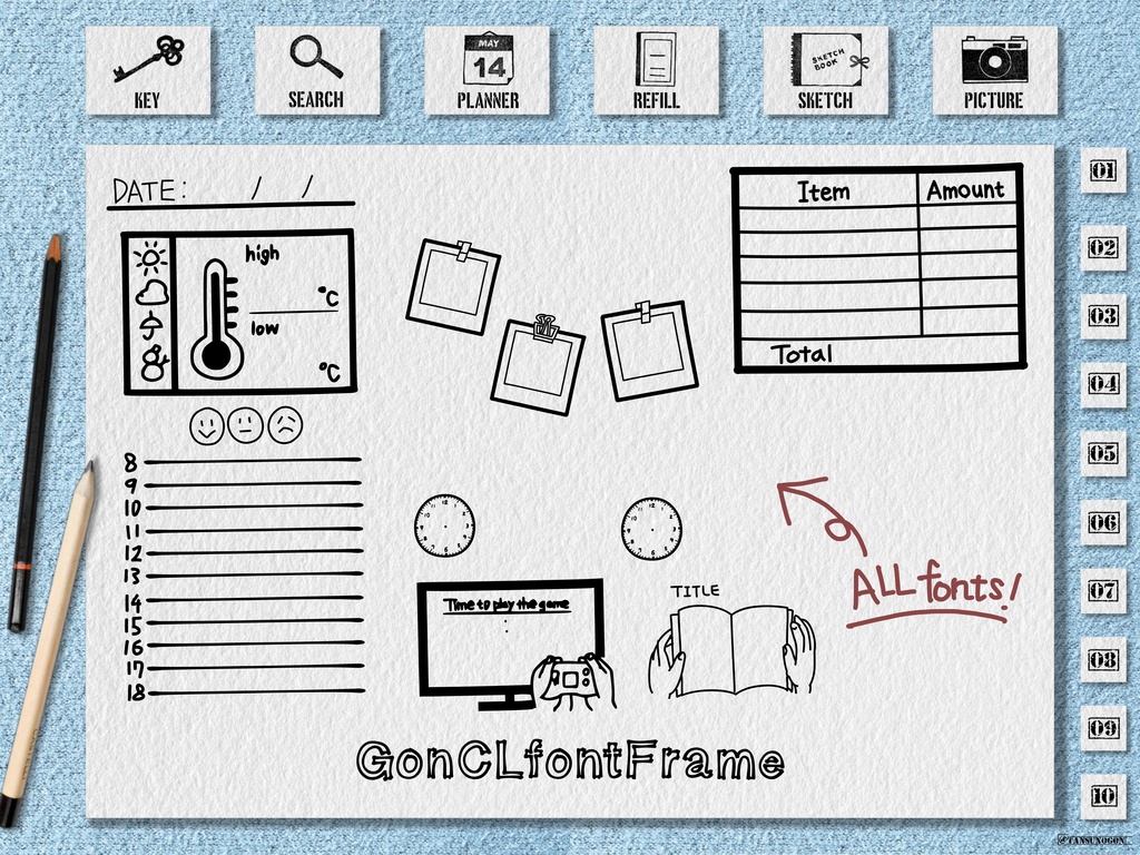 手帳用フォント│フレーム│iPadでfontを使ってデジプラにフレームを♪手帳に使えるシールやハンコみたいなフォント