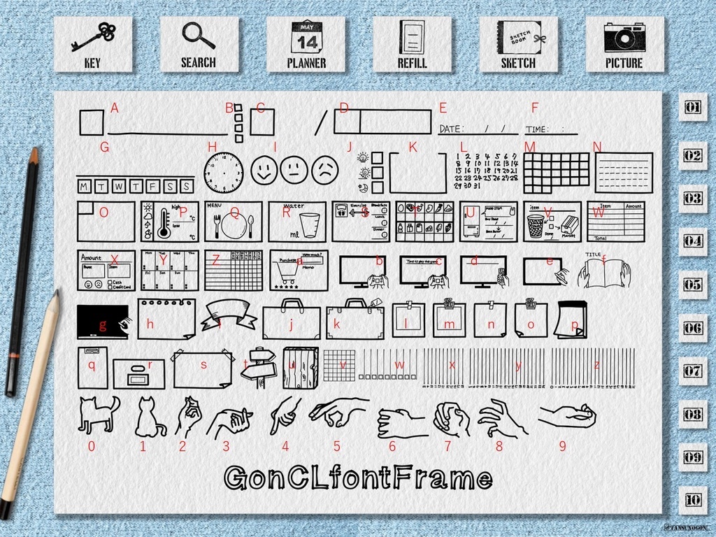手帳用フォント│フレーム│iPadでfontを使ってデジプラにフレームを♪手帳に使えるシールやハンコみたいなフォント