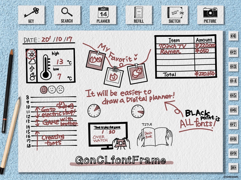 手帳用フォント│フレーム│iPadでfontを使ってデジプラにフレームを♪手帳に使えるシールやハンコみたいなフォント