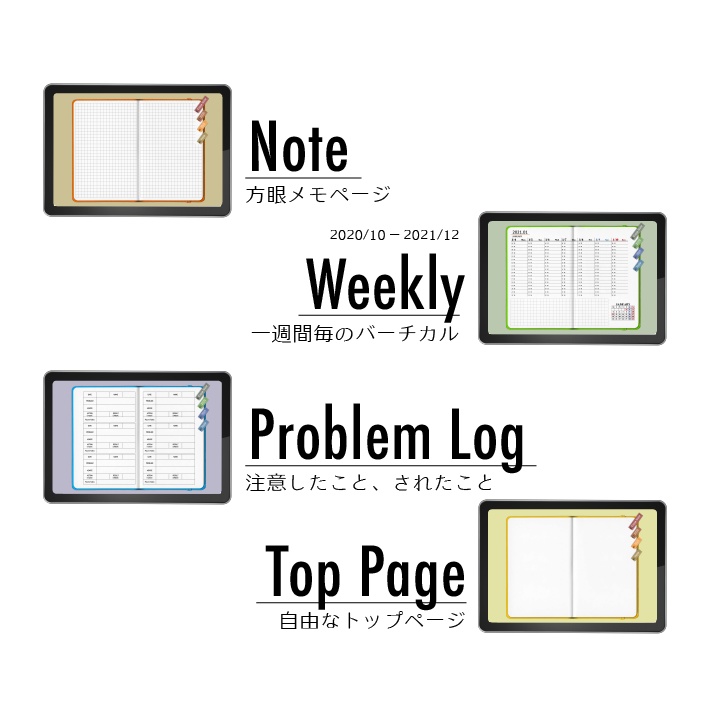 デジプラ│20’09〜21’12│4色セット│リンク付き!iPadで使えるシンプルで可愛いデジタルプランナー<4色セットでお得>