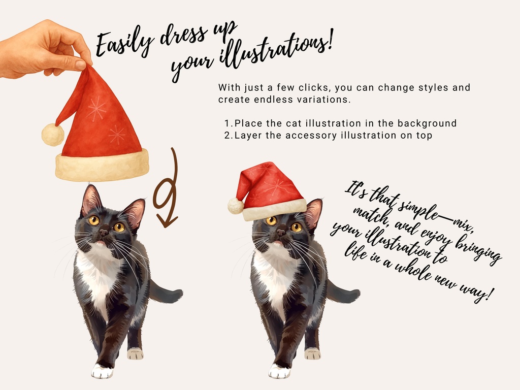 200点セット|水彩猫クリップアート PNG|160匹の猫+ハロウィン&クリスマス イラスト各20点|カード・ステッカー・DIY用 デジタルイラスト 素材