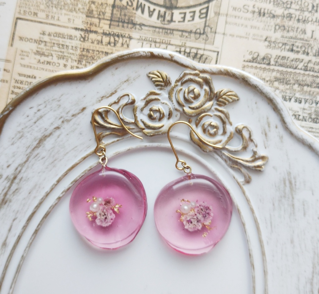 カラー花　推し色「ピンク」　ピアス・イヤリング
