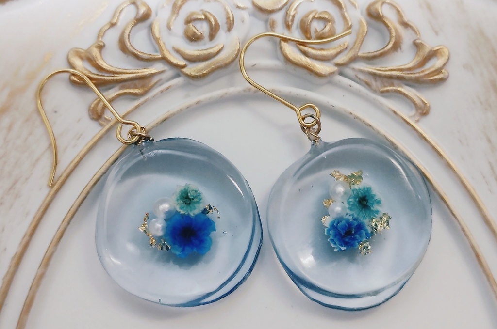 カラー花　推し色「海色」　ピアス・イヤリング