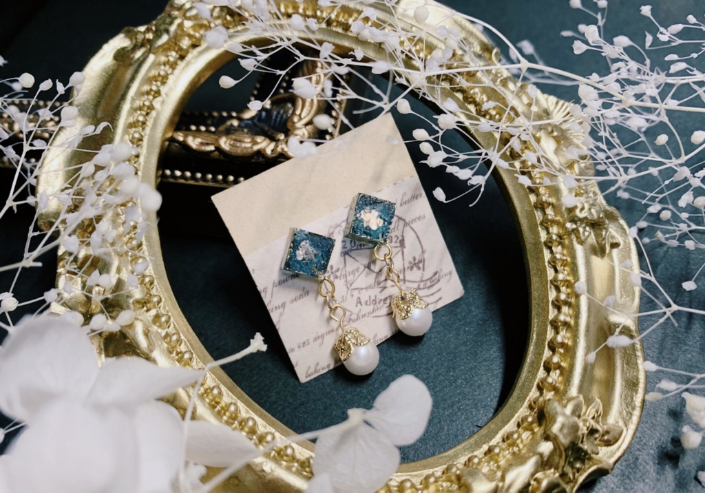 ダイヤ　推し色「海色」ピアス・イヤリング