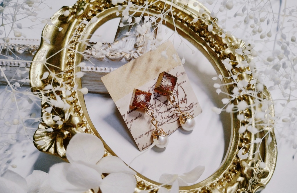 ダイヤ　推し色「アンバー」ピアス・イヤリング