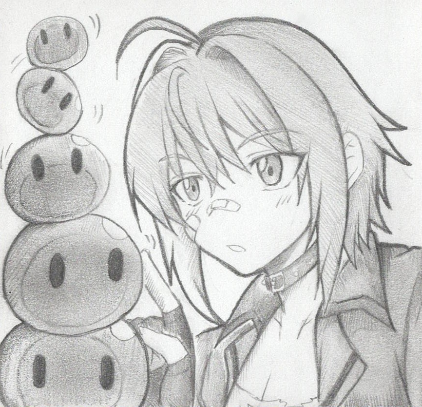 しずくに興味津々なモリーの色紙イラスト 原画