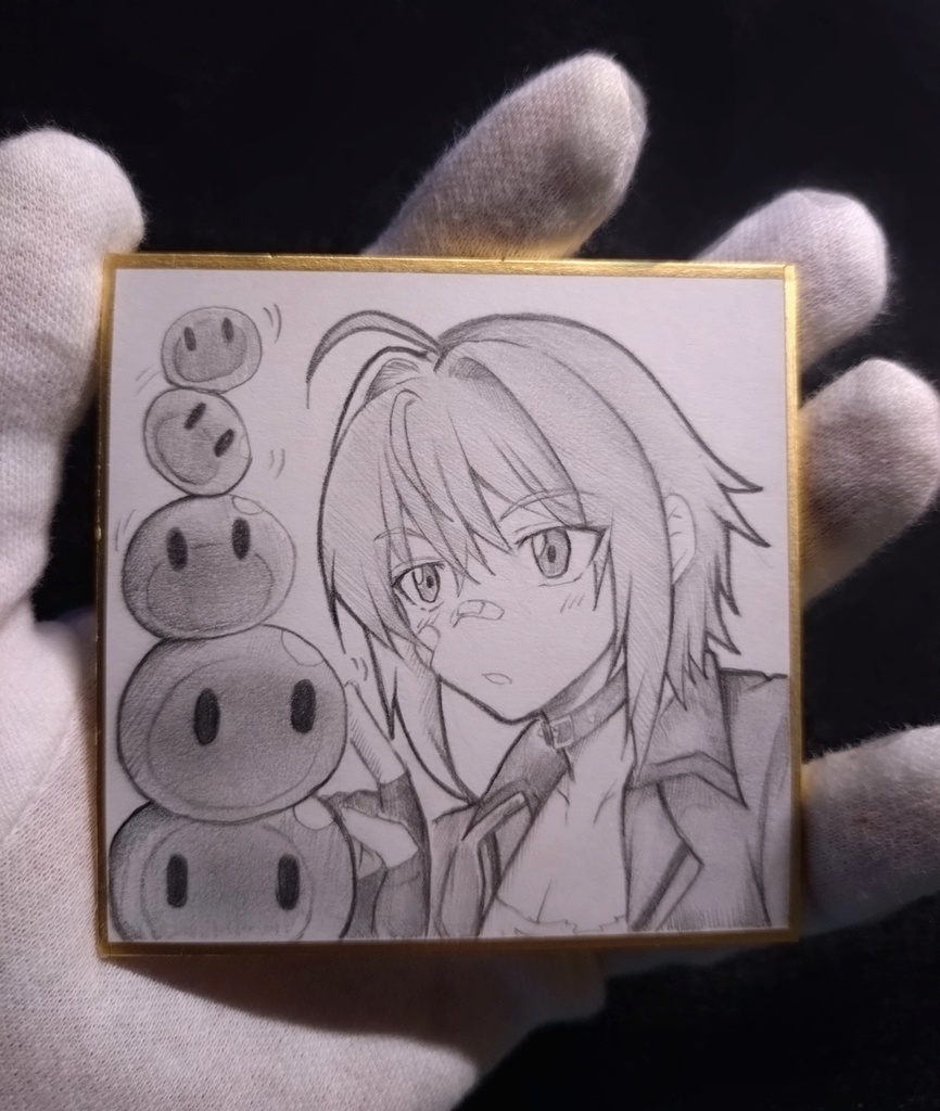 しずくに興味津々なモリーの色紙イラスト 原画