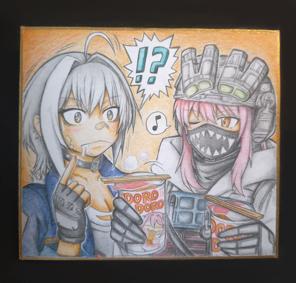 モリーにカップ麺を勧める量産型の色紙イラスト 原画