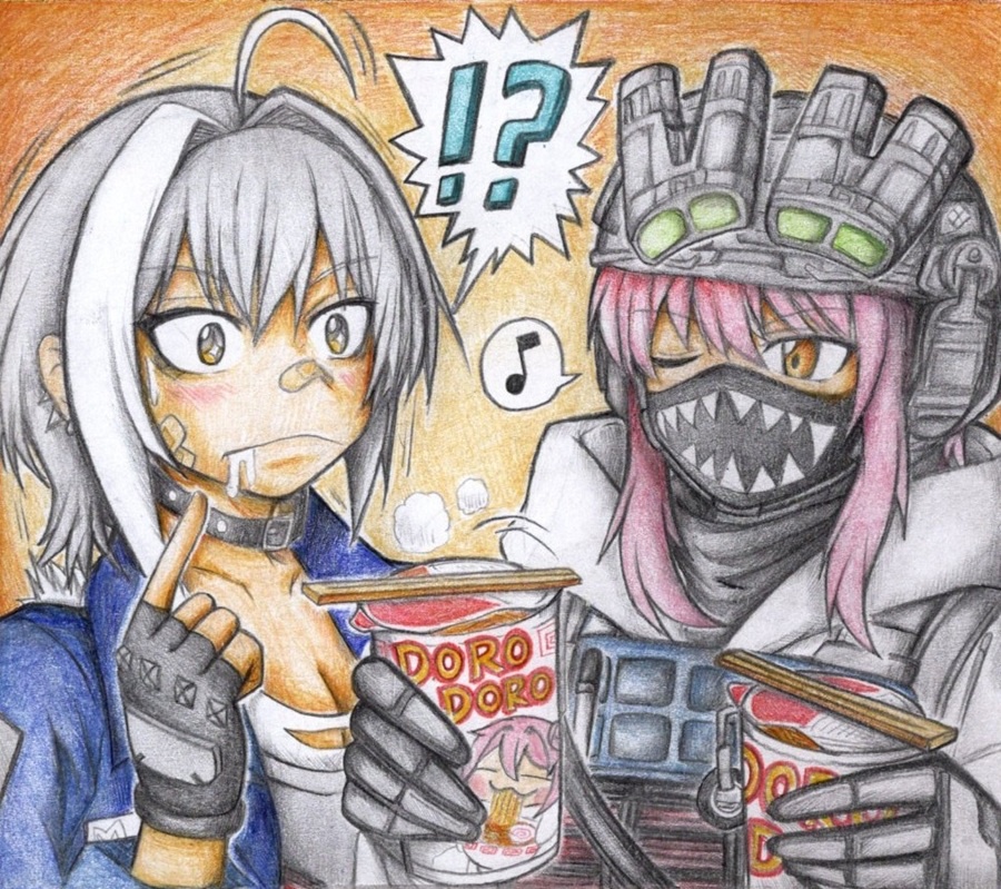 モリーにカップ麺を勧める量産型の色紙イラスト 原画