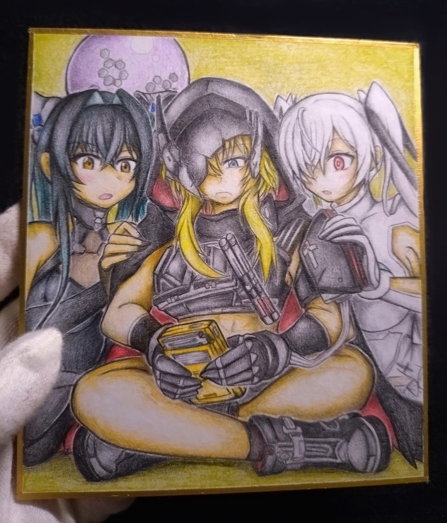 ゲームボーイで遊ぶグレイブ達の色紙イラスト 原画