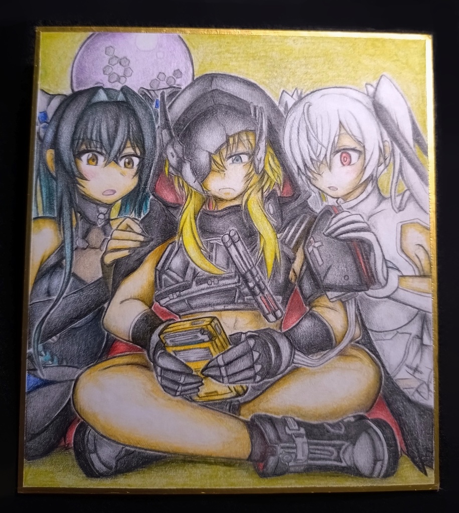 ゲームボーイで遊ぶグレイブ達の色紙イラスト 原画