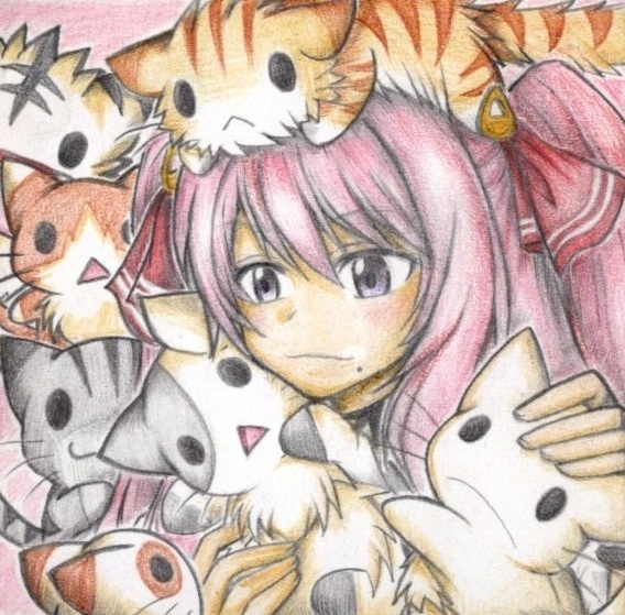 猫にまみれたユニの色紙イラスト 原画