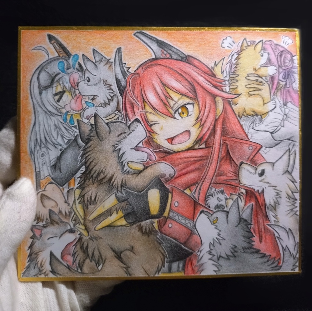 狼の子どもを拾ってきたレッドフードの色紙イラスト 原画