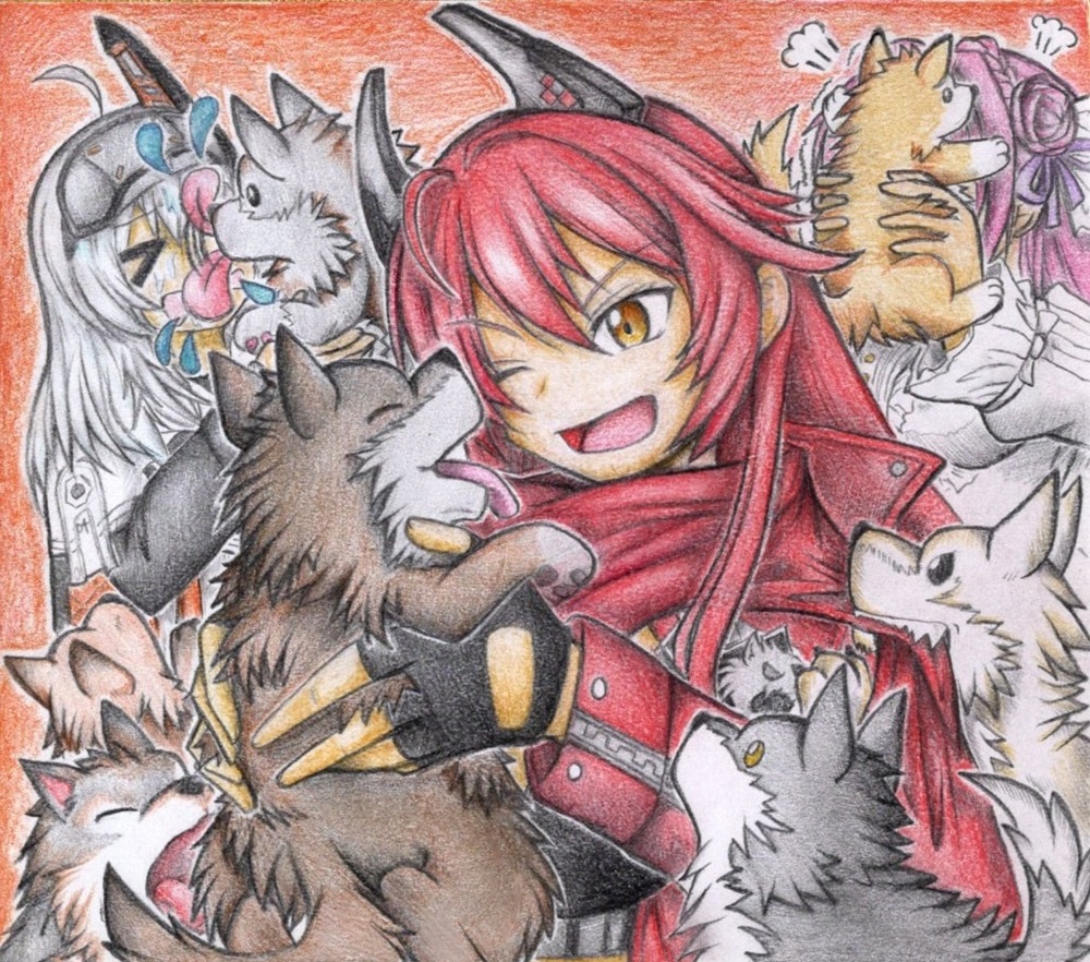 狼の子どもを拾ってきたレッドフードの色紙イラスト 原画