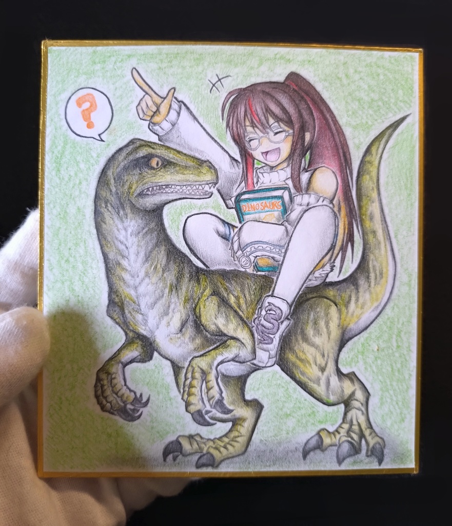 ラプトルに乗るモランの色紙イラスト 原画