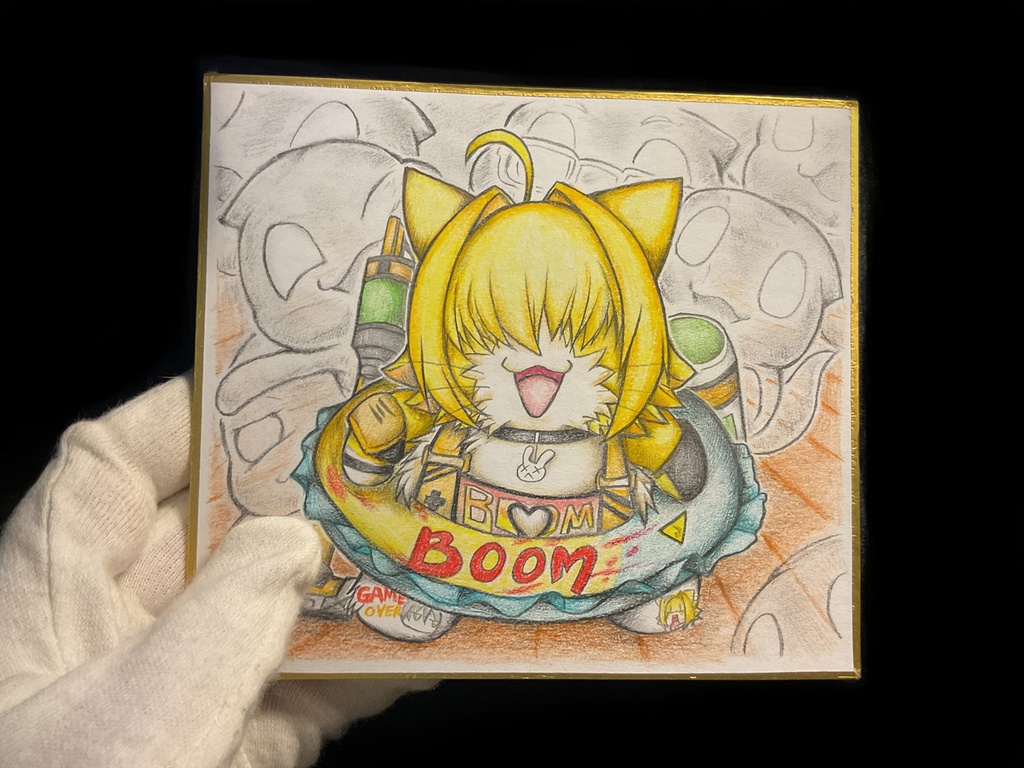 水着エレグ猫の色紙イラスト 原画