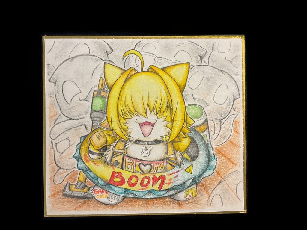 水着エレグ猫の色紙イラスト 原画