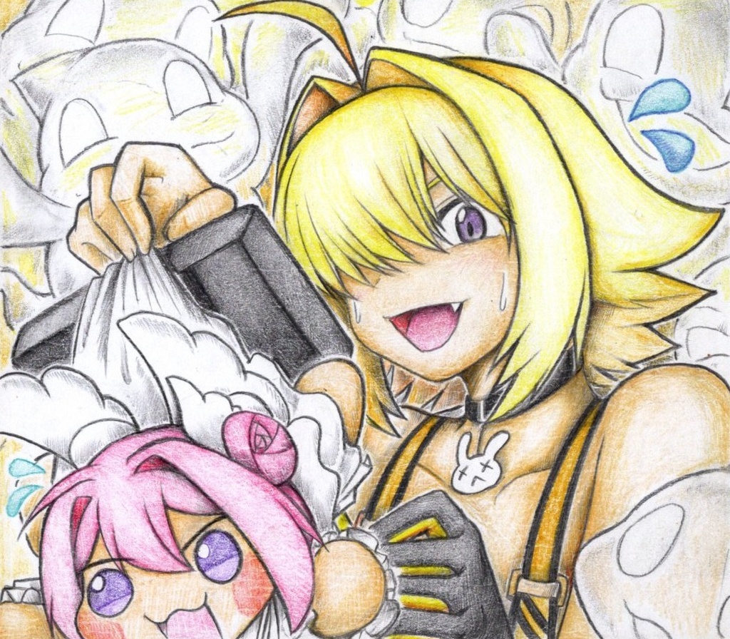 うっかりDoroを吸い込んで慌ててるエレグの色紙イラスト 原画