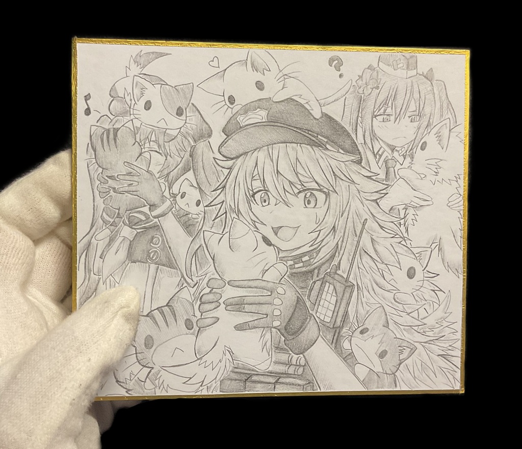 猫を保護したポリたちの色紙イラスト 原画