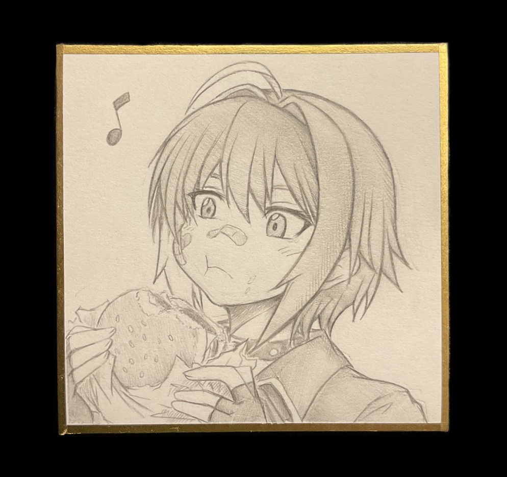 ハンバーガーを食べるモリーの色紙イラスト 原画