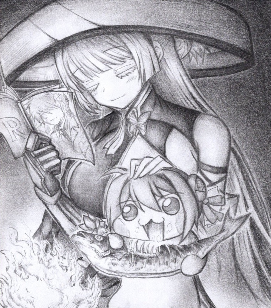 たき火の前でのんびり楽しむDoroとナユタの色紙イラスト 原画