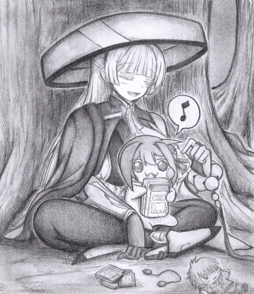 Doroにゲームのやり方を教えるナユタの色紙イラスト 原画