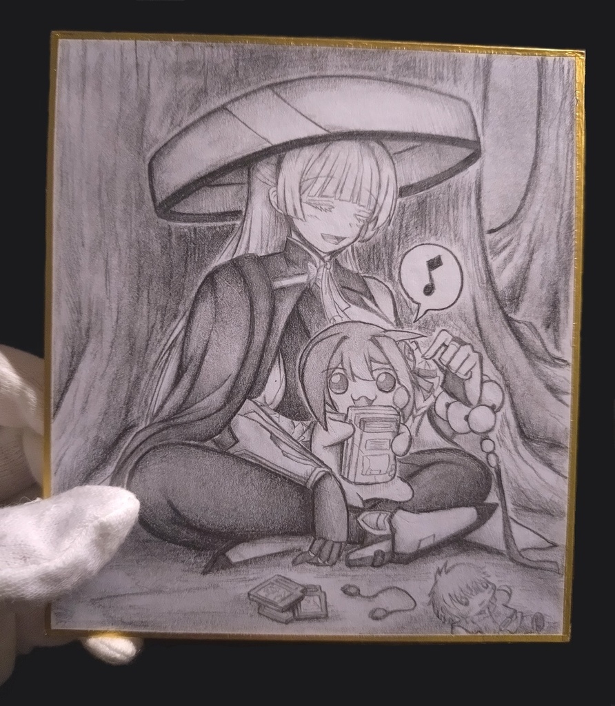 Doroにゲームのやり方を教えるナユタの色紙イラスト 原画