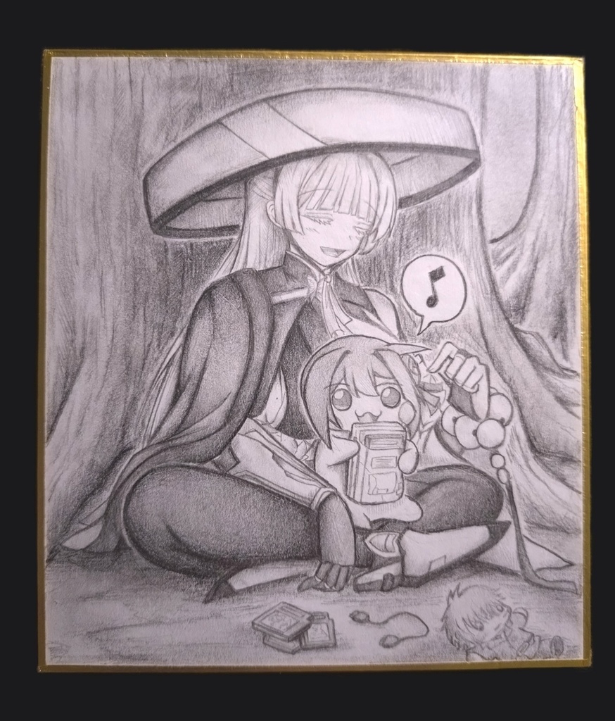 Doroにゲームのやり方を教えるナユタの色紙イラスト 原画