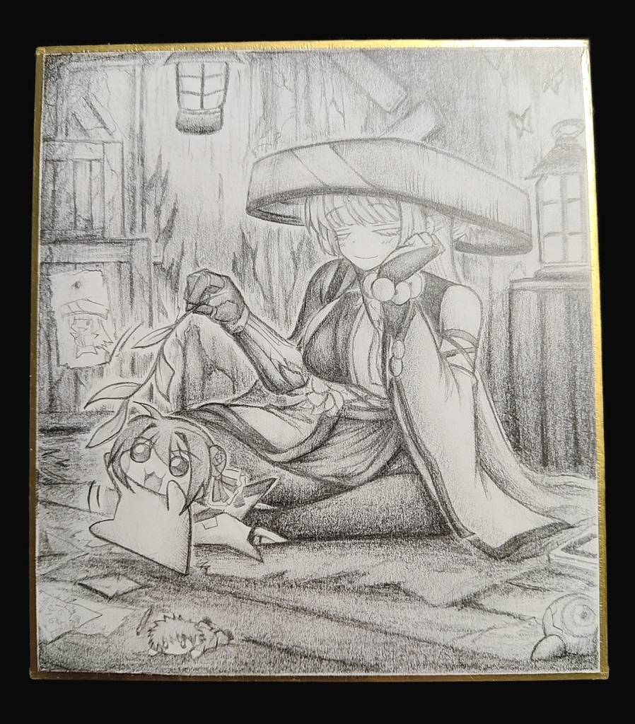 Doroをじゃらすナユタの色紙イラスト 原画