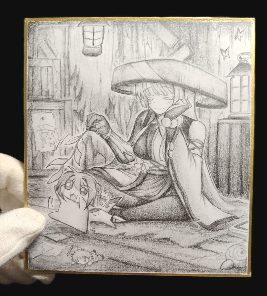 Doroをじゃらすナユタの色紙イラスト 原画