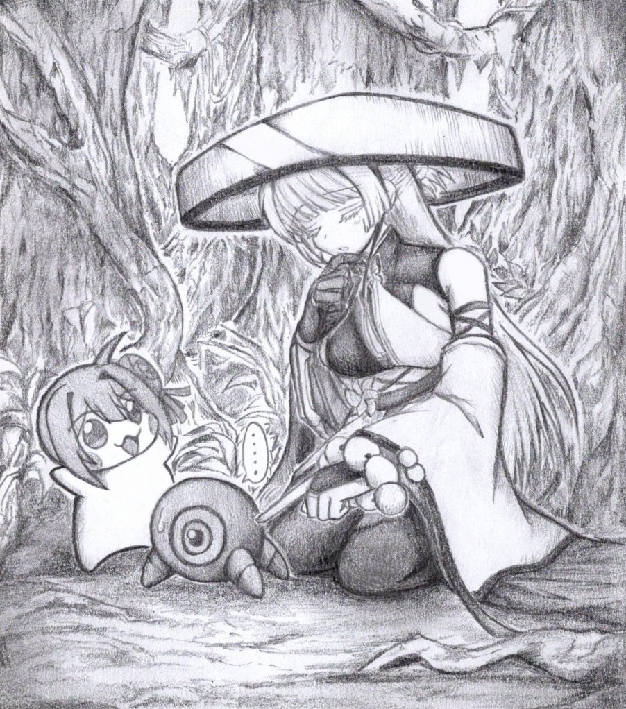 ラプチャーが気になるナユタとDoroの色紙イラスト 原画