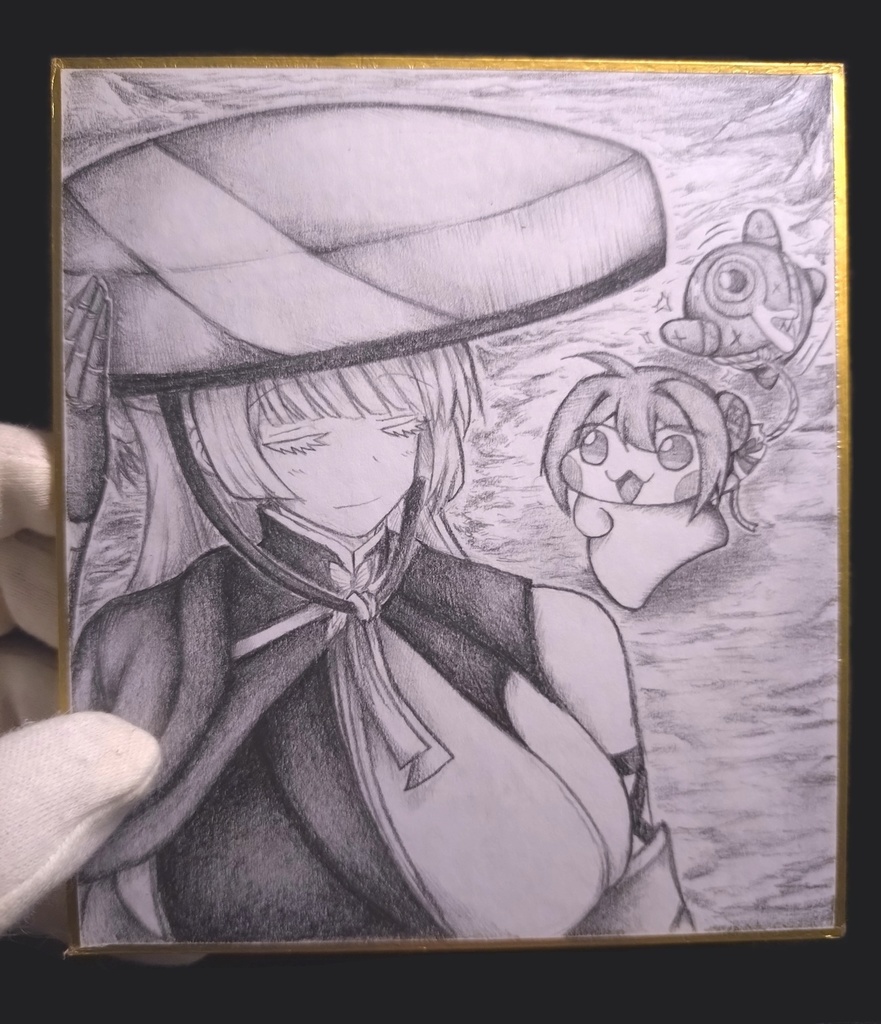 Doroと散歩するナユタの色紙イラスト 原画