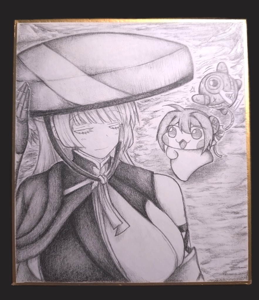 Doroと散歩するナユタの色紙イラスト 原画